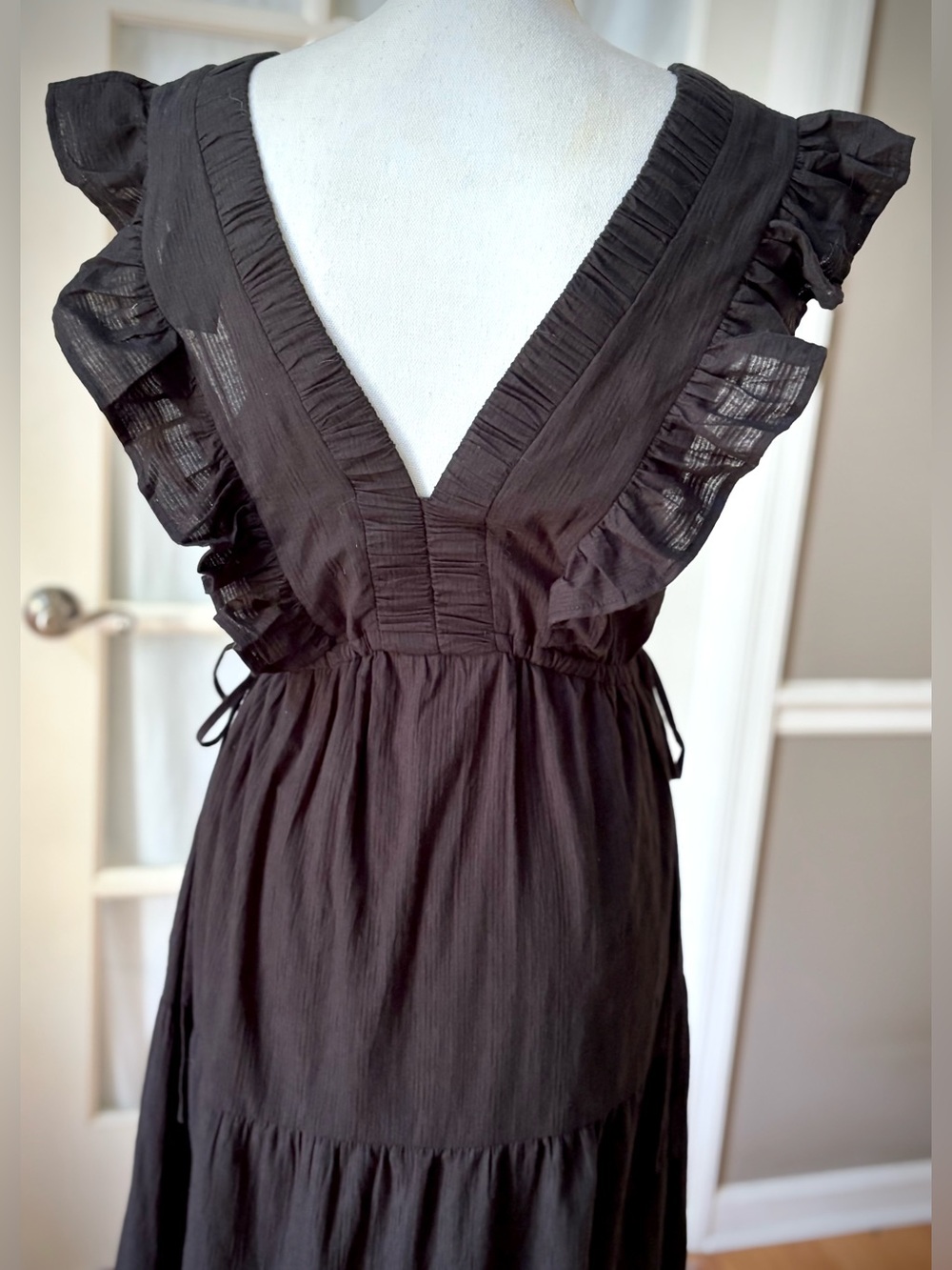 Strut & Bolt NWT Micah Tereu Black Cotton Ruffle Tiered Midi Dress S Cottagecore - Picture 5 of 15
